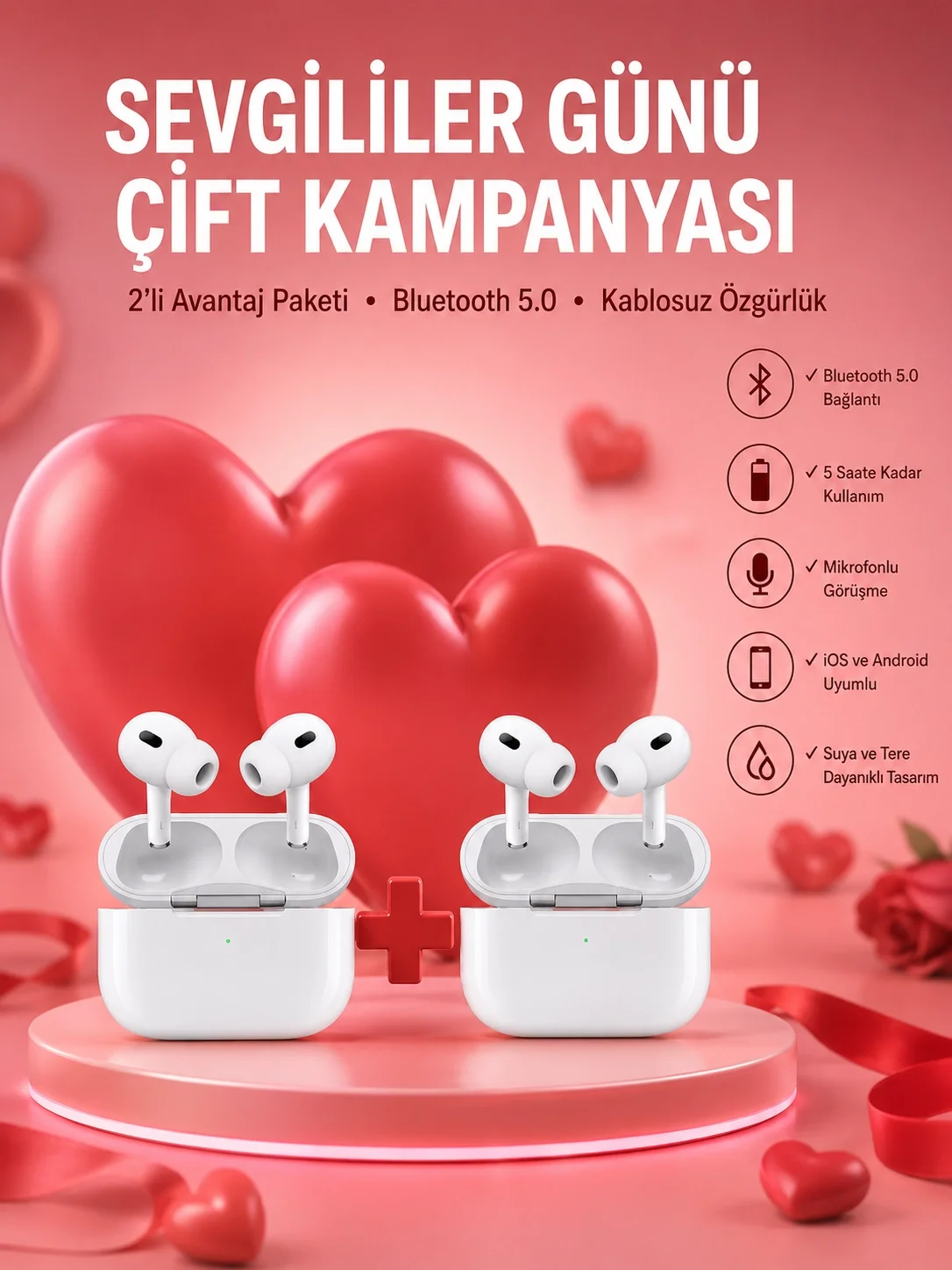 Sevgiliye Hediye Çift Kulaklığı Yeni Nesil Pro Kulaklık Sevgililer Gününe Özel Kampanya