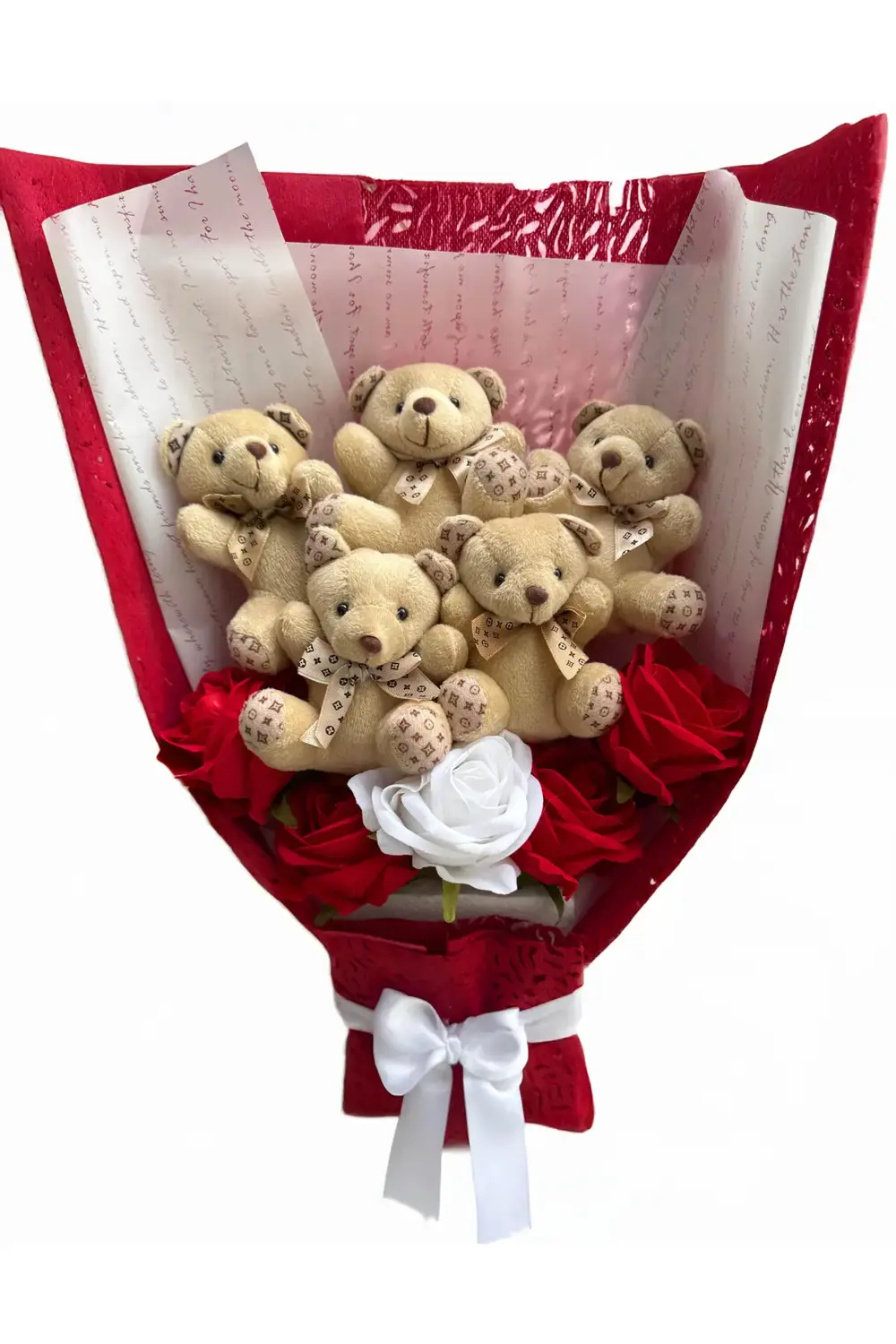 Sevgiliye Hediye Kırmızı Beyaz Güllü Ayıcık Buketi Dogum Gunu Hed