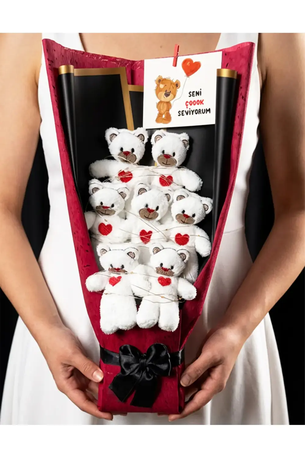 Sevgiliye Hediye Kırmızı Işıklı Ayıcık Buketi Romantik Hediye Sev