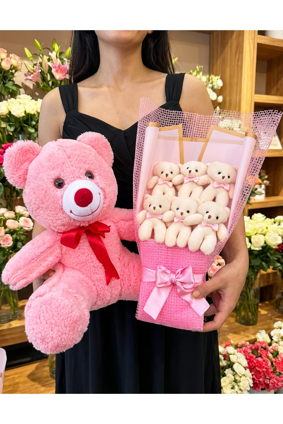 Sevgiliye Hediye - Kiza Hediye 35cm Pembe Ayıcık ve 6lı Ayıcık Bu