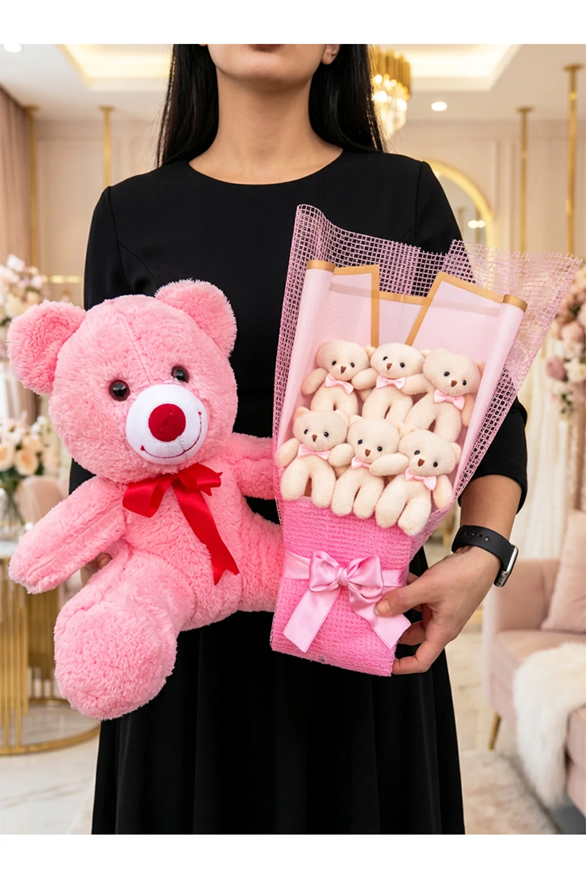 Sevgiliye Hediye - Kiza Hediye 35cm Pembe Ayıcık ve 6lı Ayıcık Bu