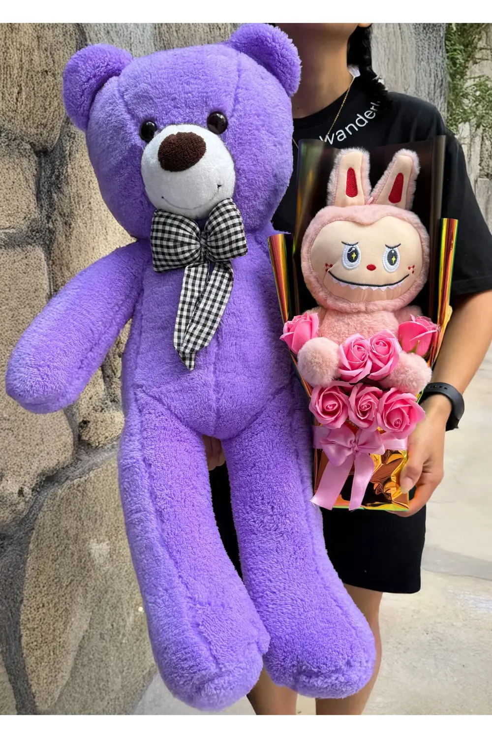 Sevgiliye Hediye - Labubu Peluş Oyuncaklı Pembe Güllü Buket ve 80