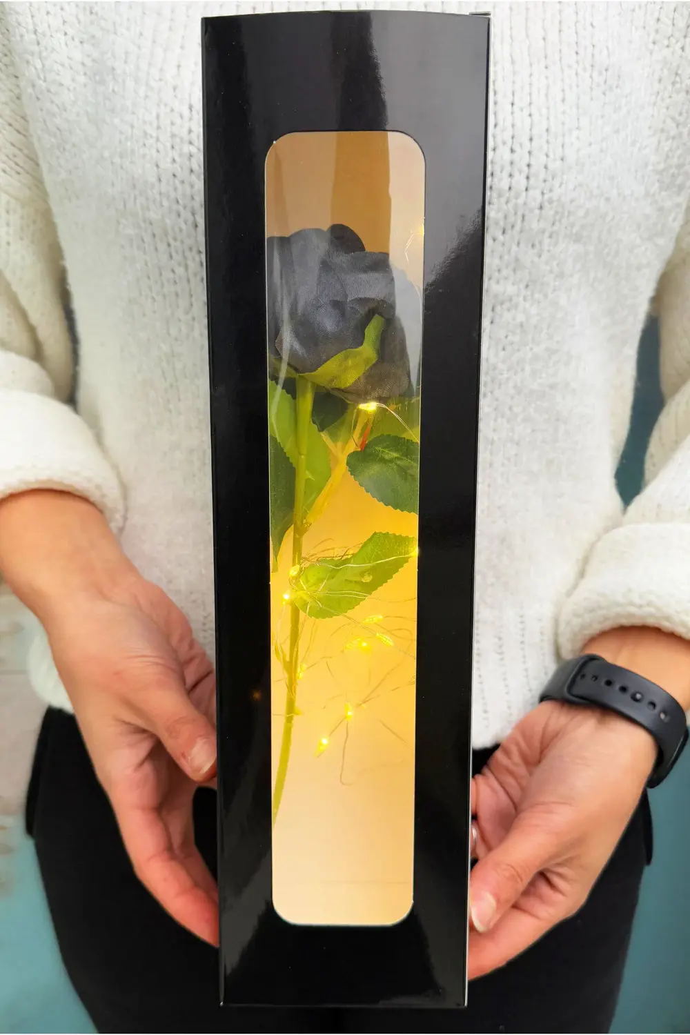 Sevgiliye Hediye Ledli Kutuda Siyah Kadife Gül Romantik Hediye Iş