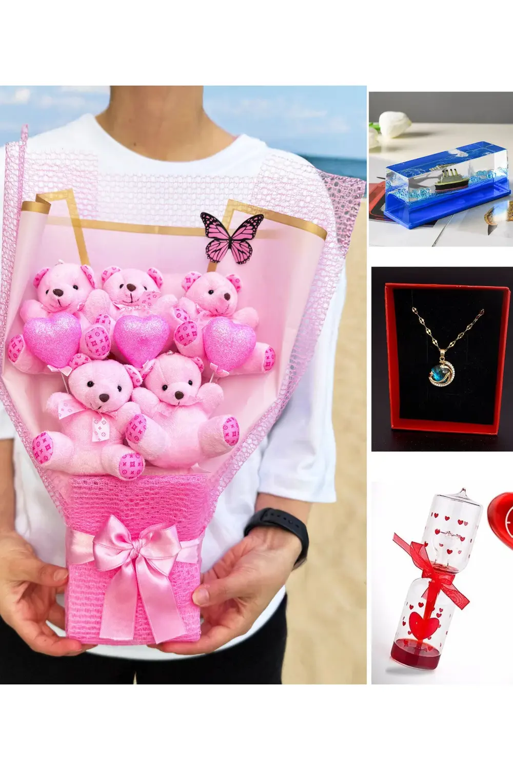 Sevgiliye Hediye - Pembe Ayıcık Buketi - Batmayan Gemi - Aşk Ölçe
