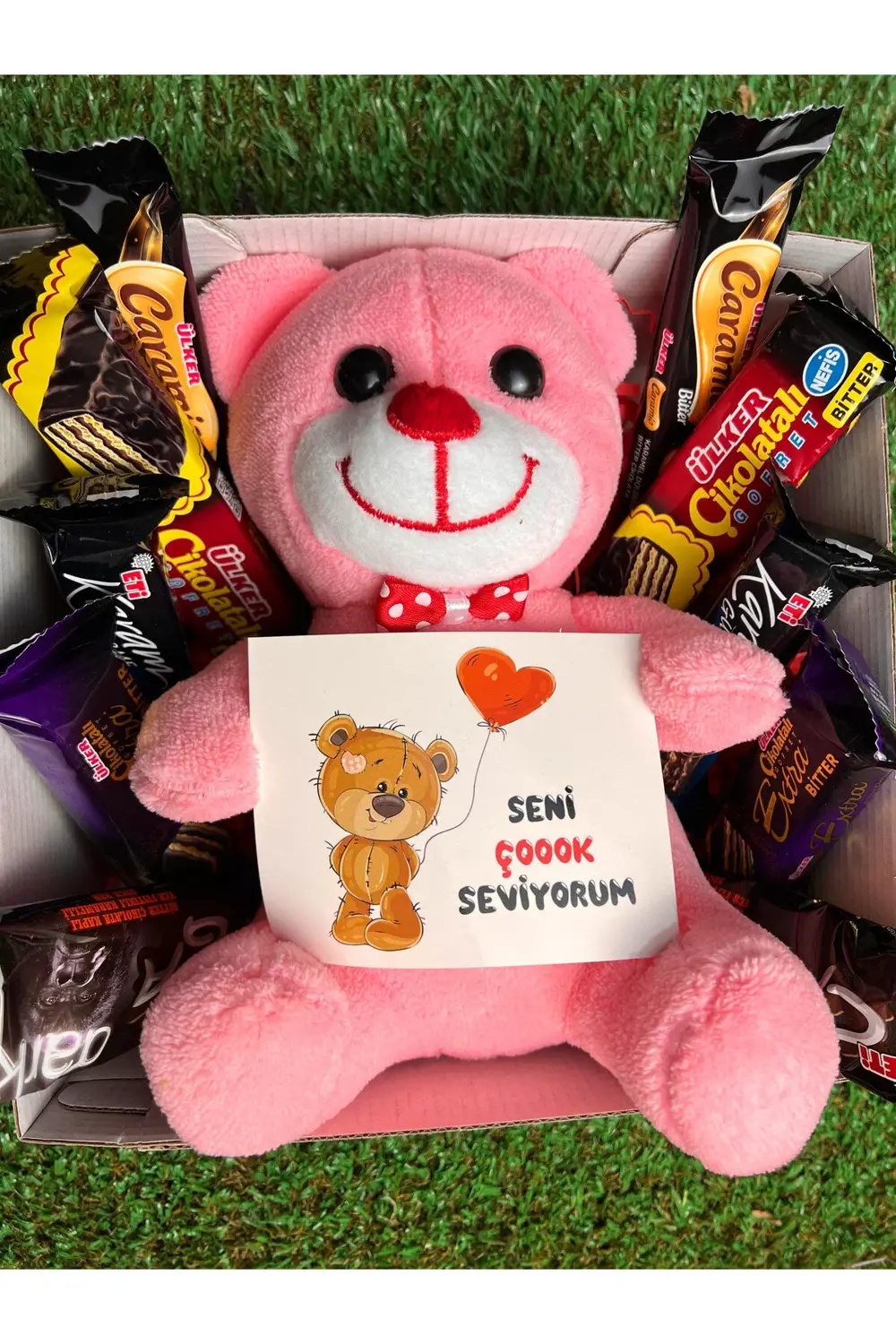 Sevgiliye Hediye Pembe Ayıcıklı Bitter Çikolata Kutusu