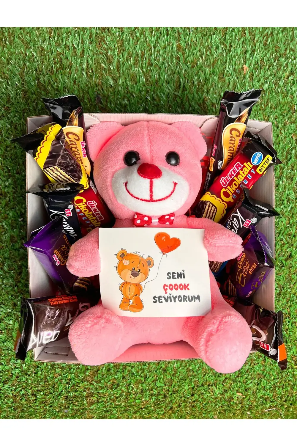Sevgiliye Hediye Pembe Ayıcıklı Bitter Çikolata Kutusu