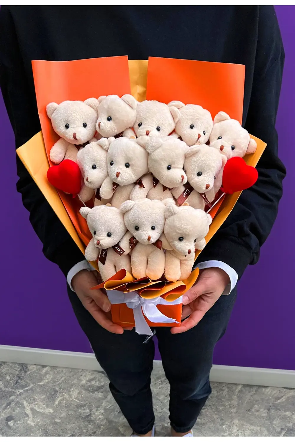 Sevgiliye Hediye Premium Ayıcık Buketi 12 Ayıcıklı ve Kalpli Sevg