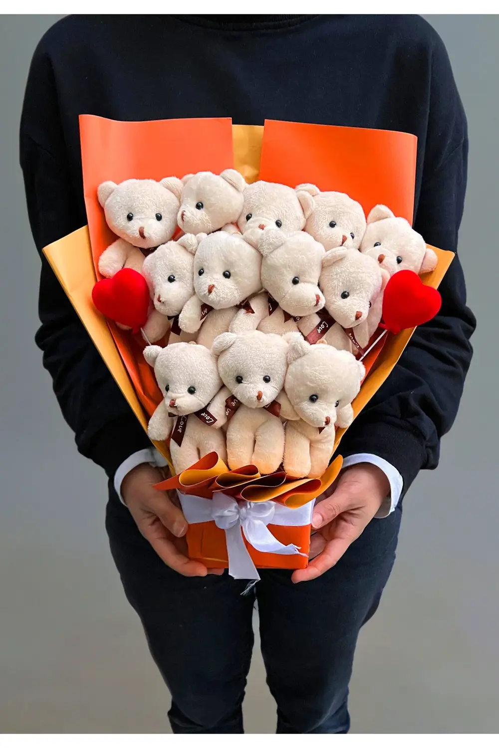 Sevgiliye Hediye Premium Ayıcık Buketi 12 Ayıcıklı ve Kalpli Sevg