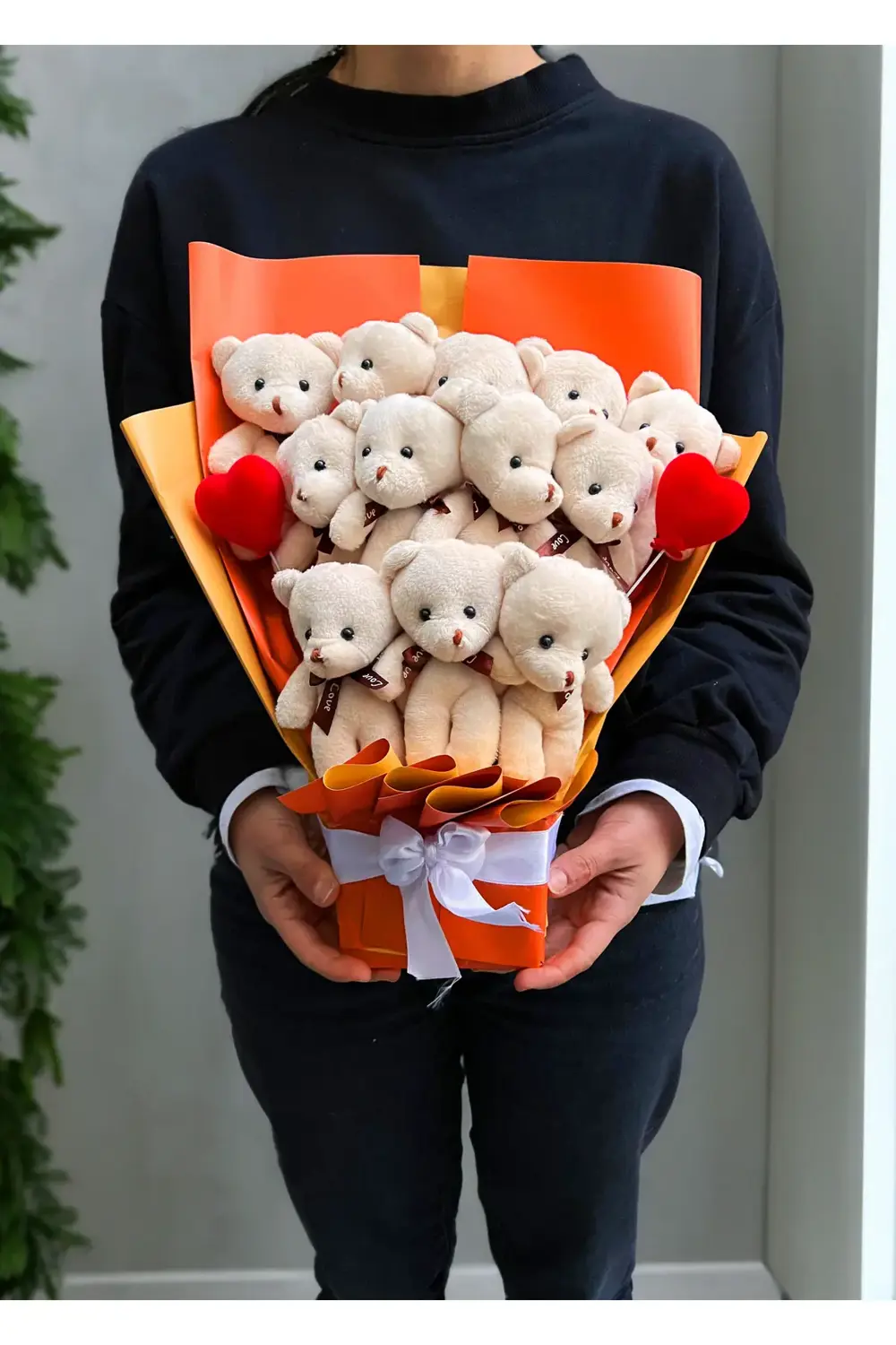 Sevgiliye Hediye Premium Ayıcık Buketi 12 Ayıcıklı ve Kalpli Sevg