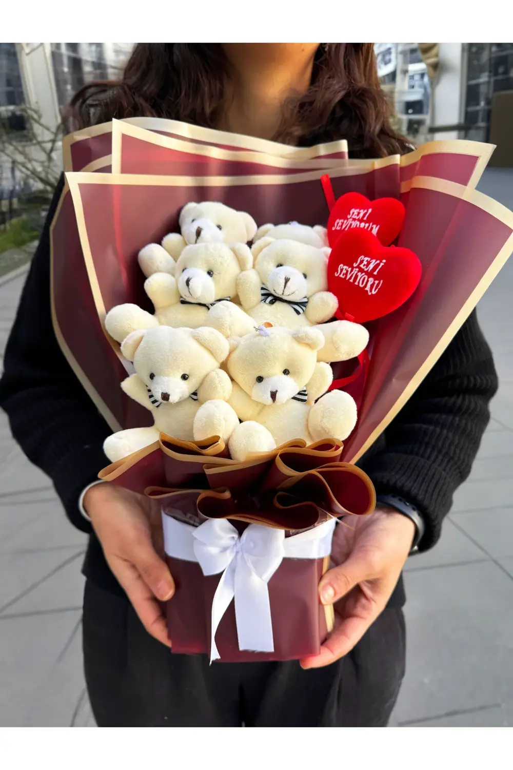 Sevgiliye Hediye Premium Ayıcık Buketi Kız Arkadaş Yıl Dönümü Sev