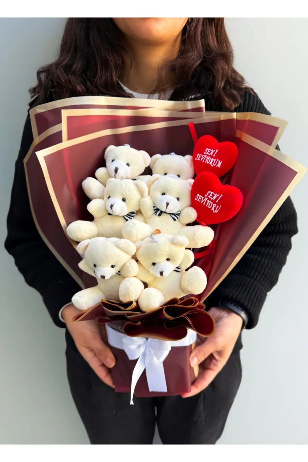 Sevgiliye Hediye Premium Ayıcık Buketi Kız Arkadaş Yıl Dönümü Sev