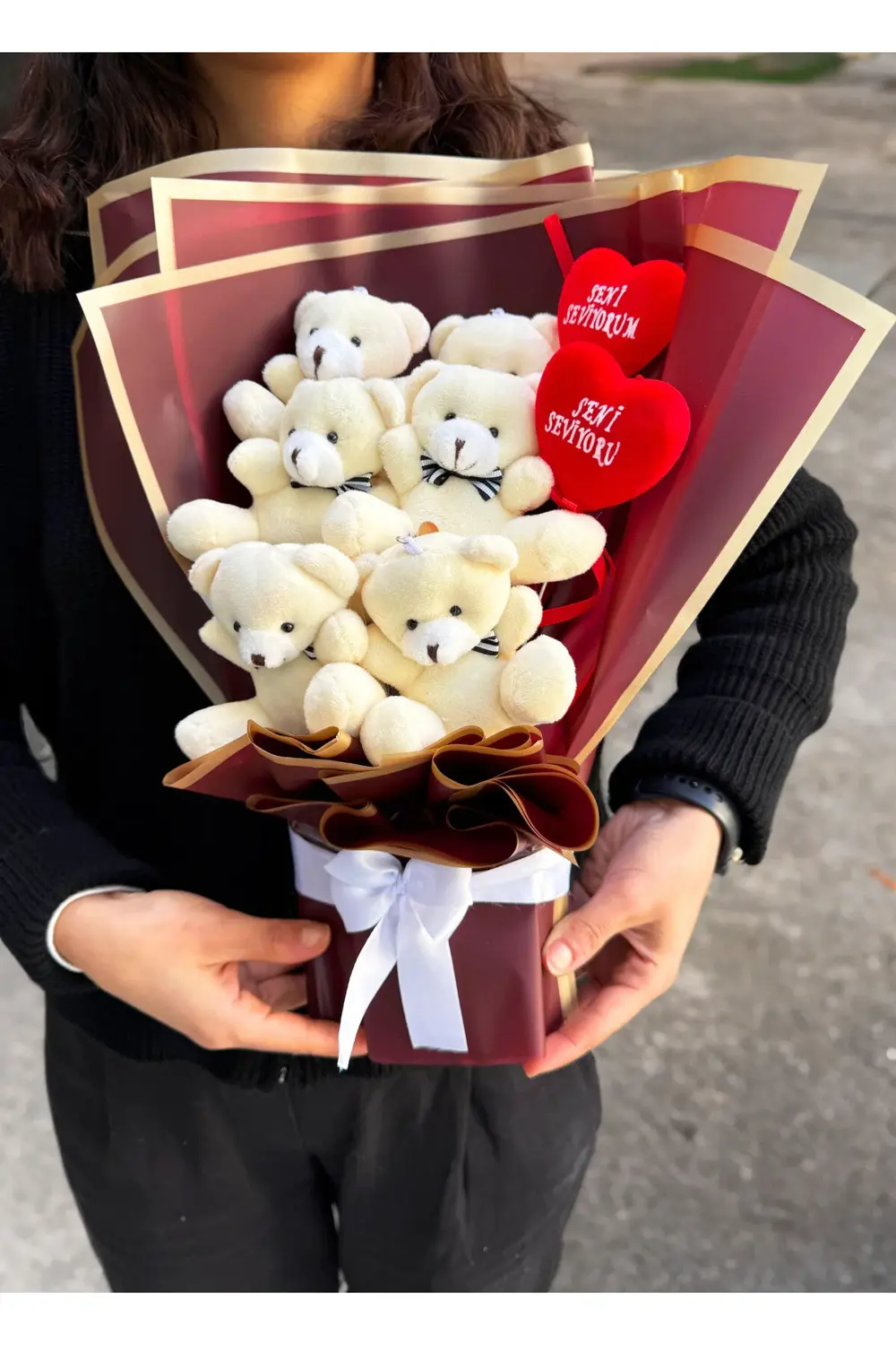 Sevgiliye Hediye Premium Ayıcık Buketi Kız Arkadaş Yıl Dönümü Sev