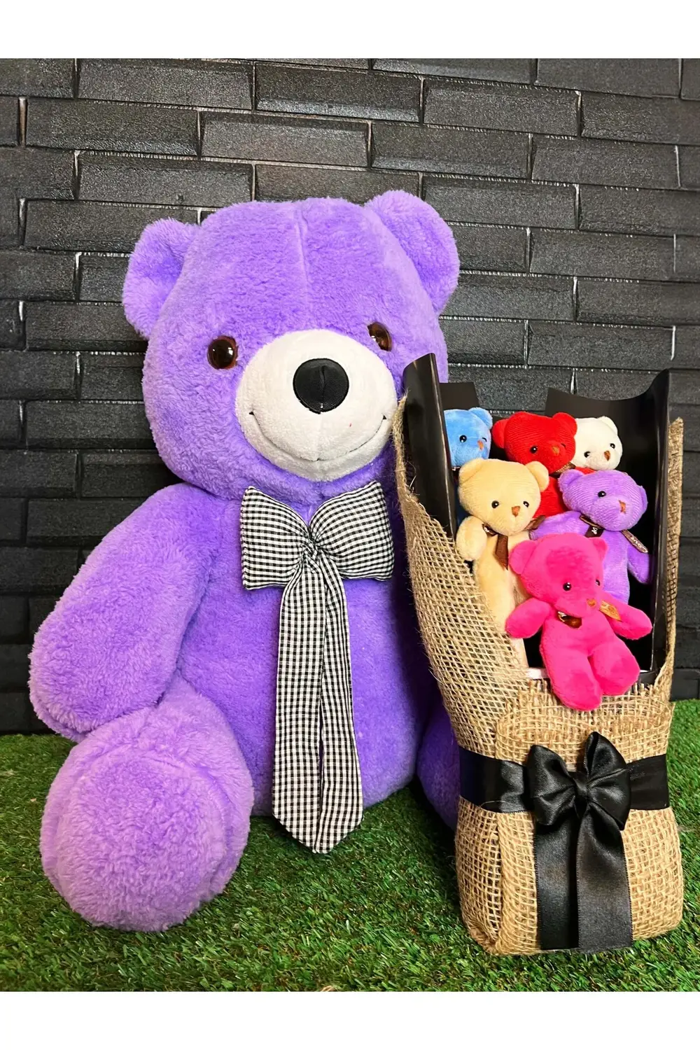 Sevgiliye Hediye Set 55cm Mor Ayıcık ve Rengarenk Ayıcıklı 6lı Ay