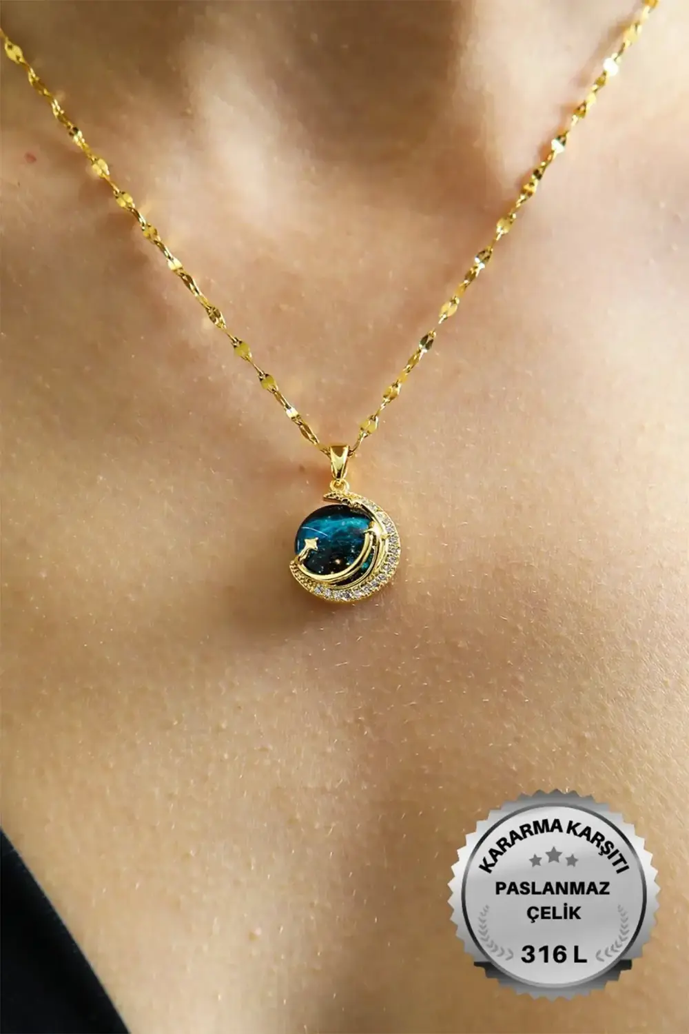 Sevgiliye Hediye Set - Aynalı Çiçek Buketi - Çelik Gezegen Kolye