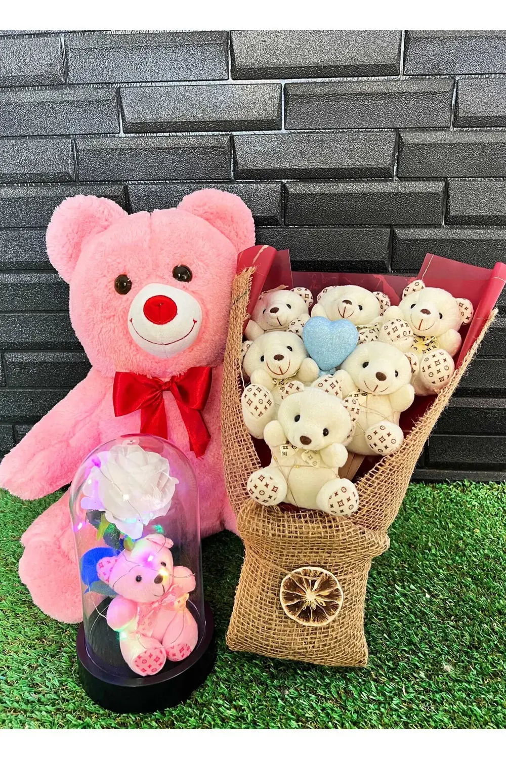 Sevgiliye Hediye Seti 35cm Pembe Ayıcık - Işıklı Ayıcık Buketi ve