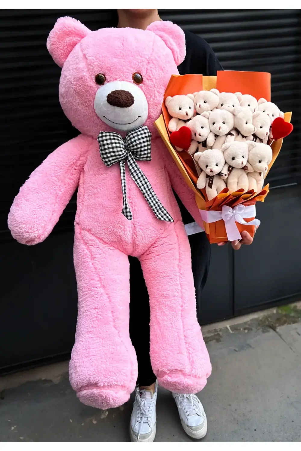 Sevgiliye Kiza Hediye 90cm Ayıcık ve 12li Lüx Ayıcık Buketi Dogum