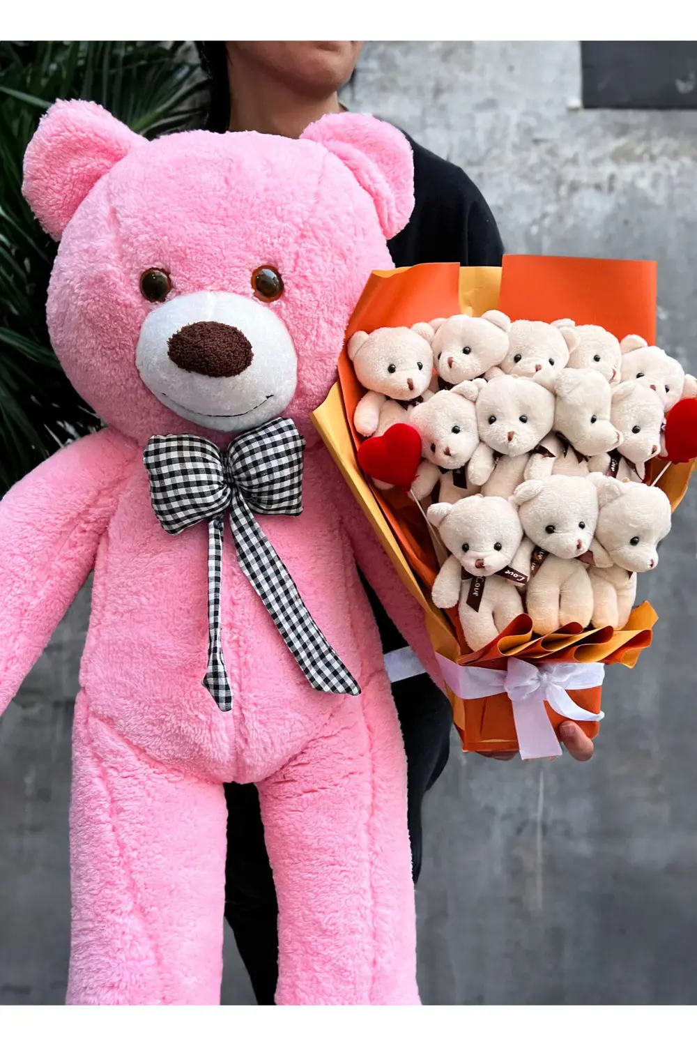 Sevgiliye Kiza Hediye 90cm Ayıcık ve 12li Lüx Ayıcık Buketi Dogum
