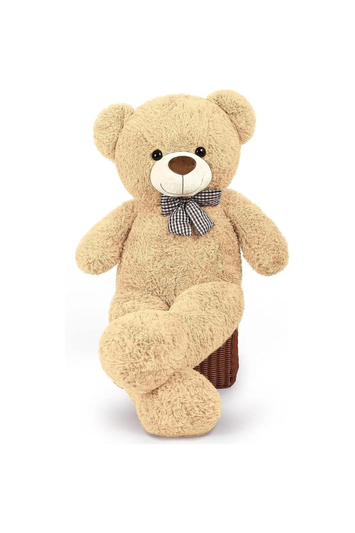 Sevgiliye Özel Hediye - 140 cm Papyonlu Peluş Ayıcık (Bej)