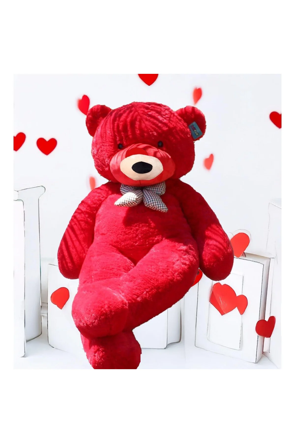 Sevgiliye Özel Hediye - 140 cm Papyonlu Peluş Ayıcık (Kırmızı)