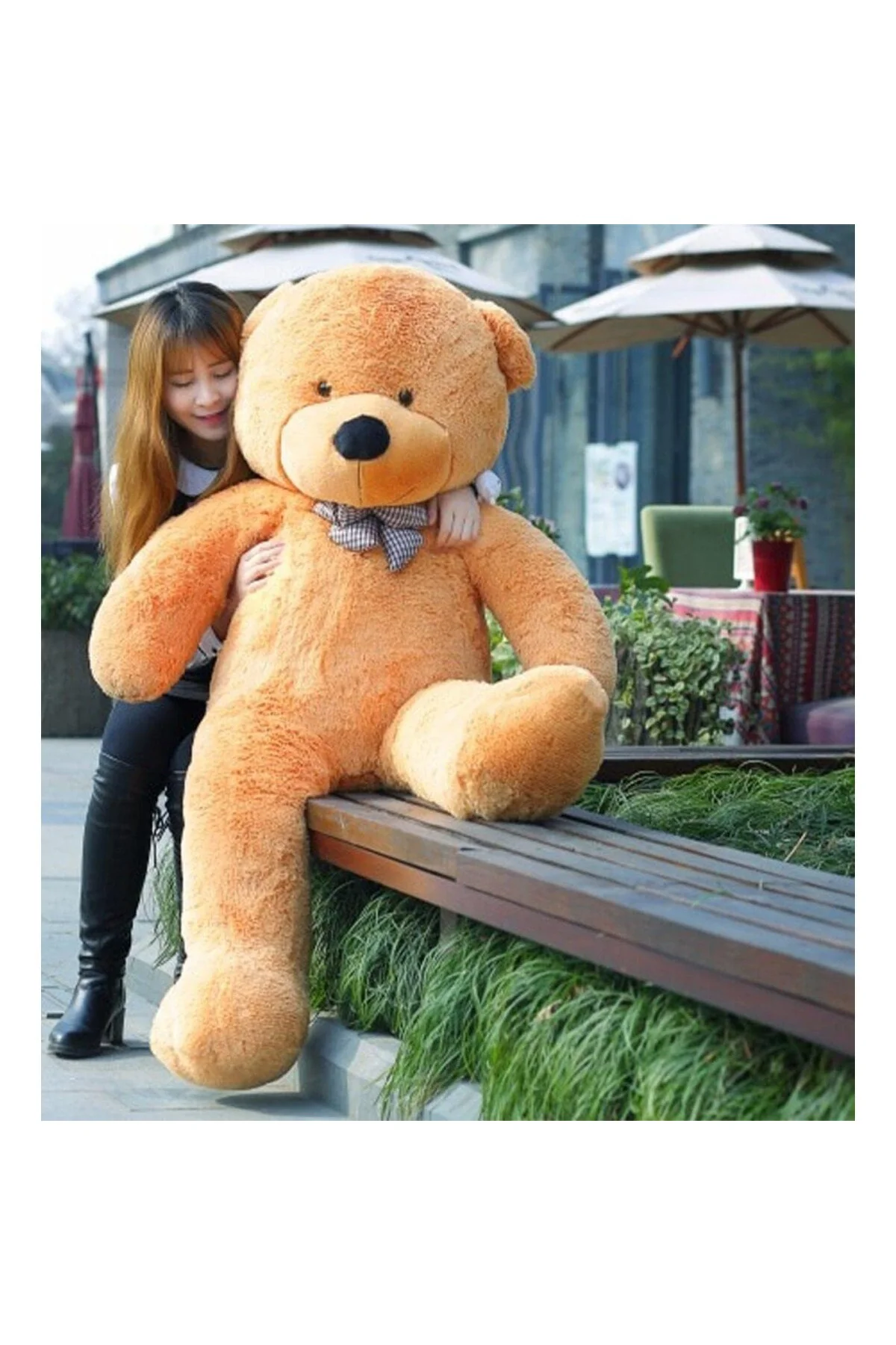 Sevgiliye Özel Hediye - 140 cm Papyonlu Peluş Ayıcık... Kahvereng