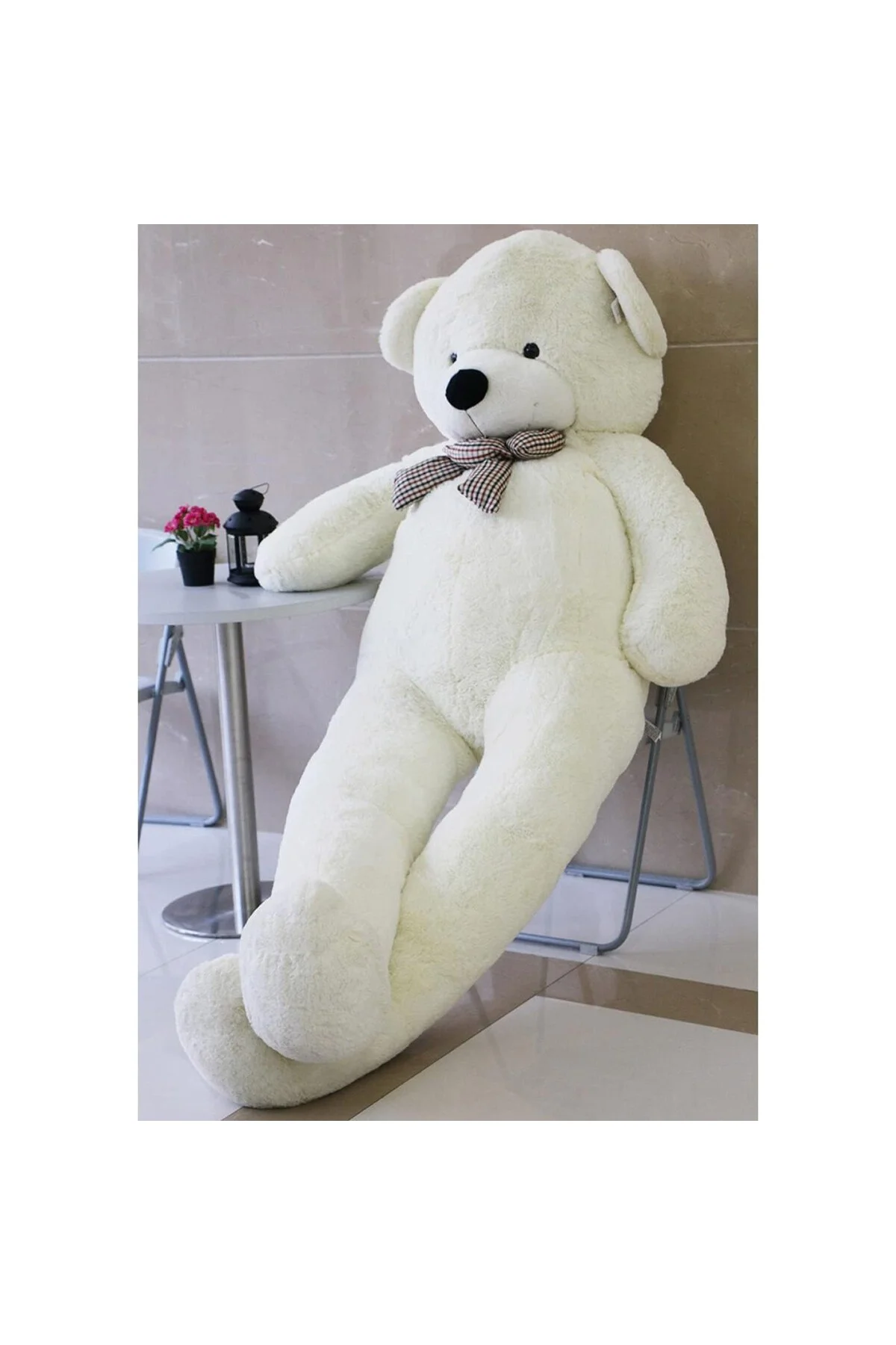 Sevgiliye Özel Hediye 140 cm Papyonlu Peluş Beyaz Ayıcık