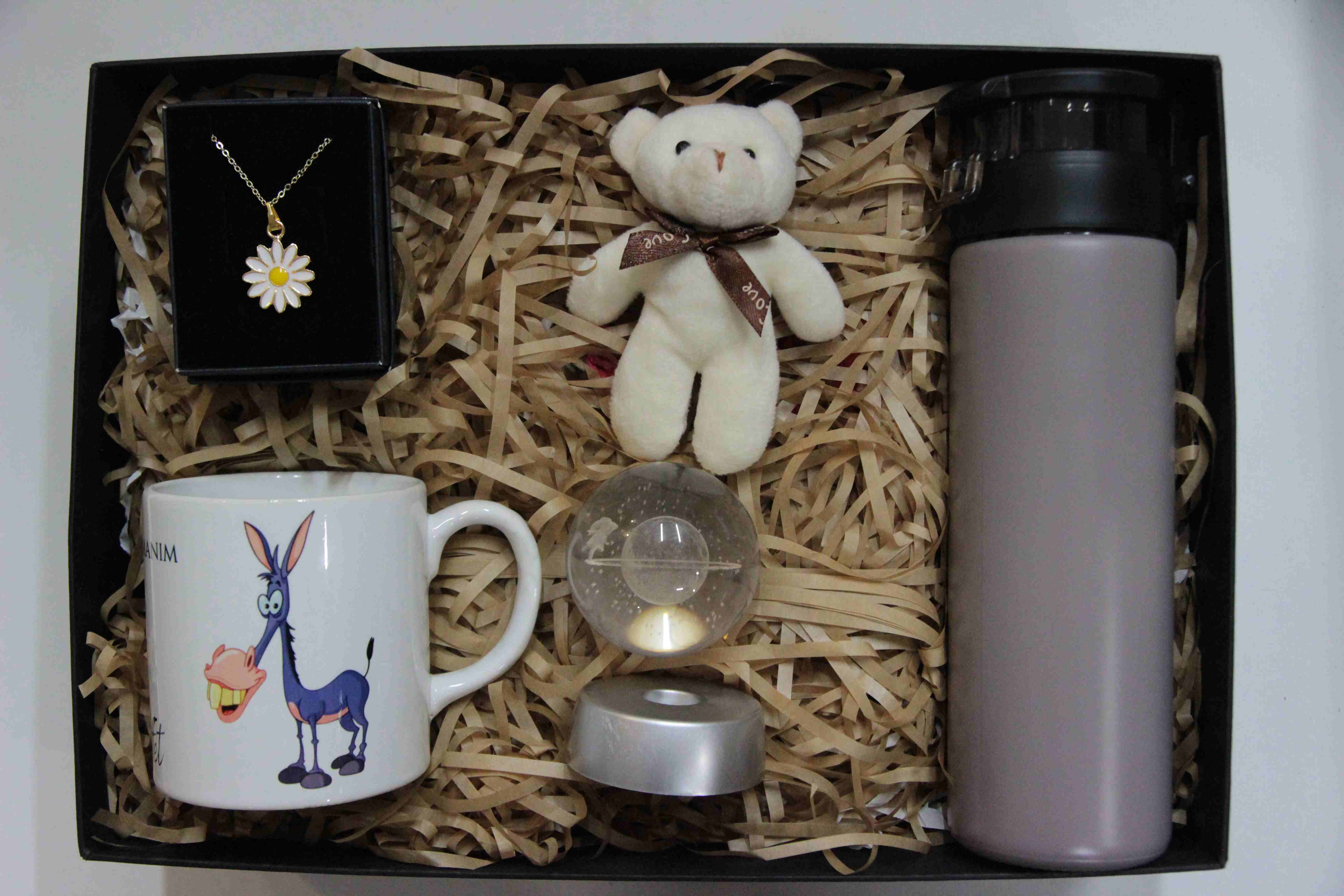 Home Sevgiliye Özür Hediye Beni Affet Kupa, Cappucino Termos, Cam Küre, Papatya Kolye Ve Ayıcık