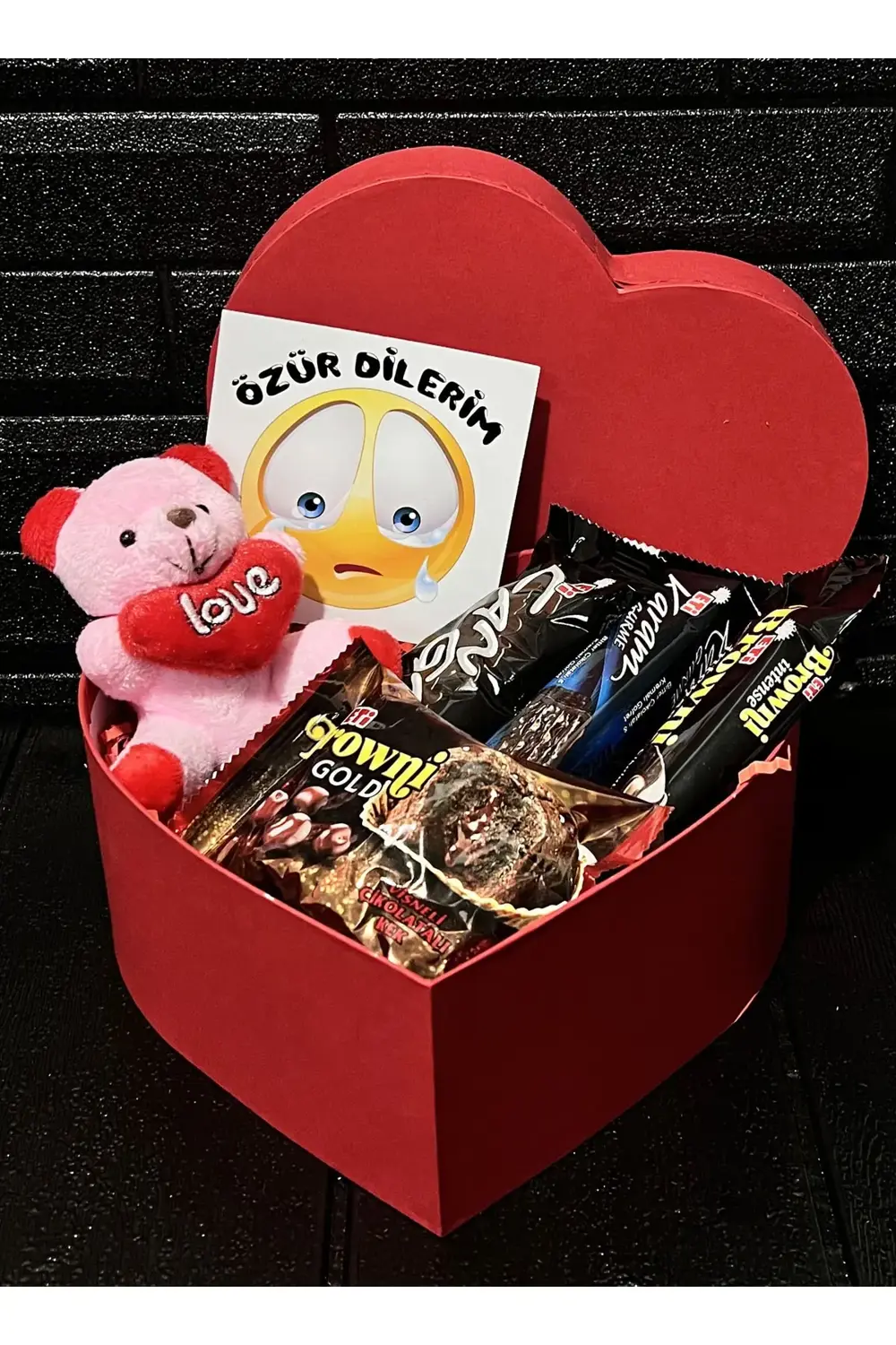 Sevgiliye Ozur Dilerim Hediyesi Kalp Kutuda Kalpli Pembe Mini Ayı