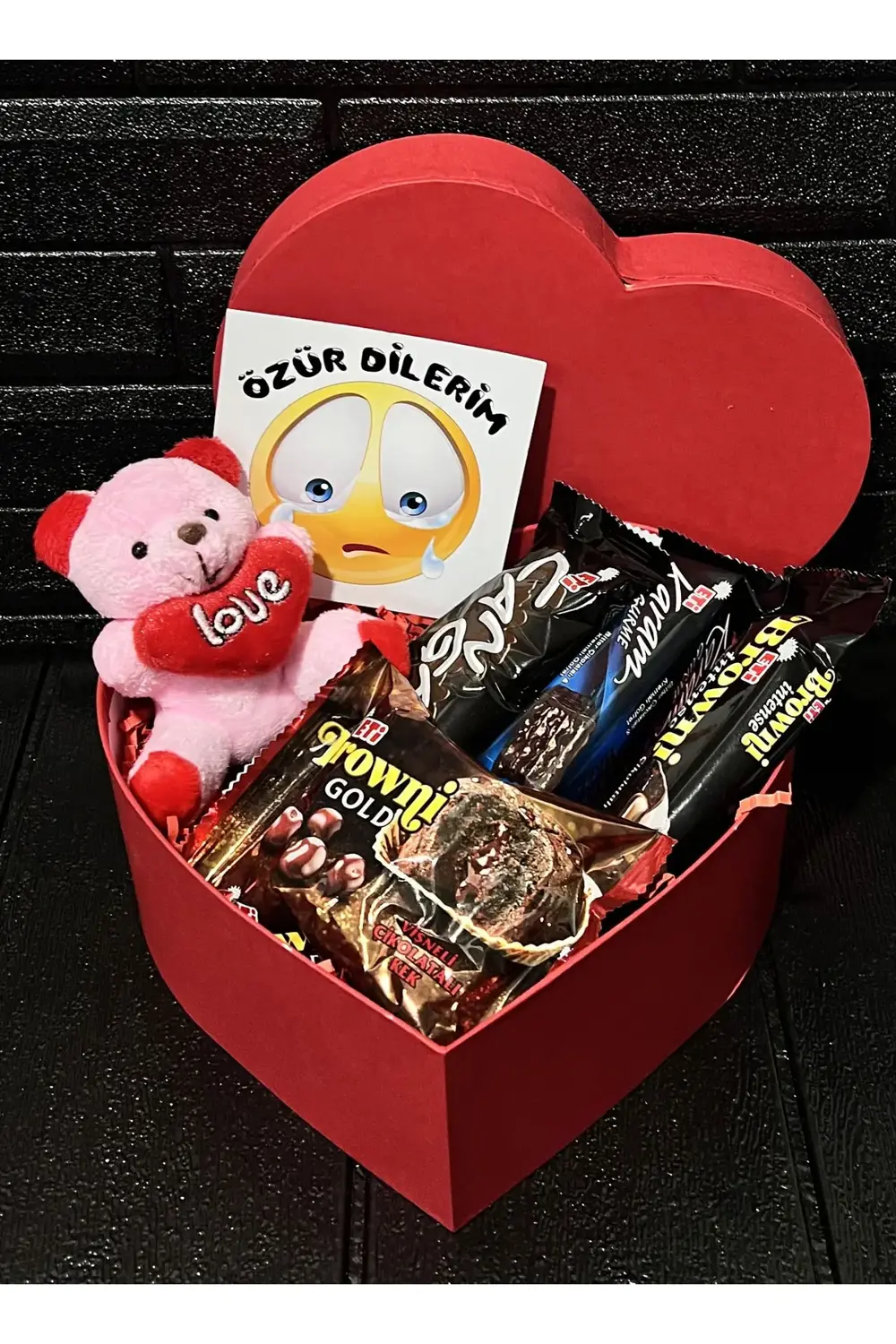 Sevgiliye Ozur Dilerim Hediyesi Kalp Kutuda Kalpli Pembe Mini Ayı