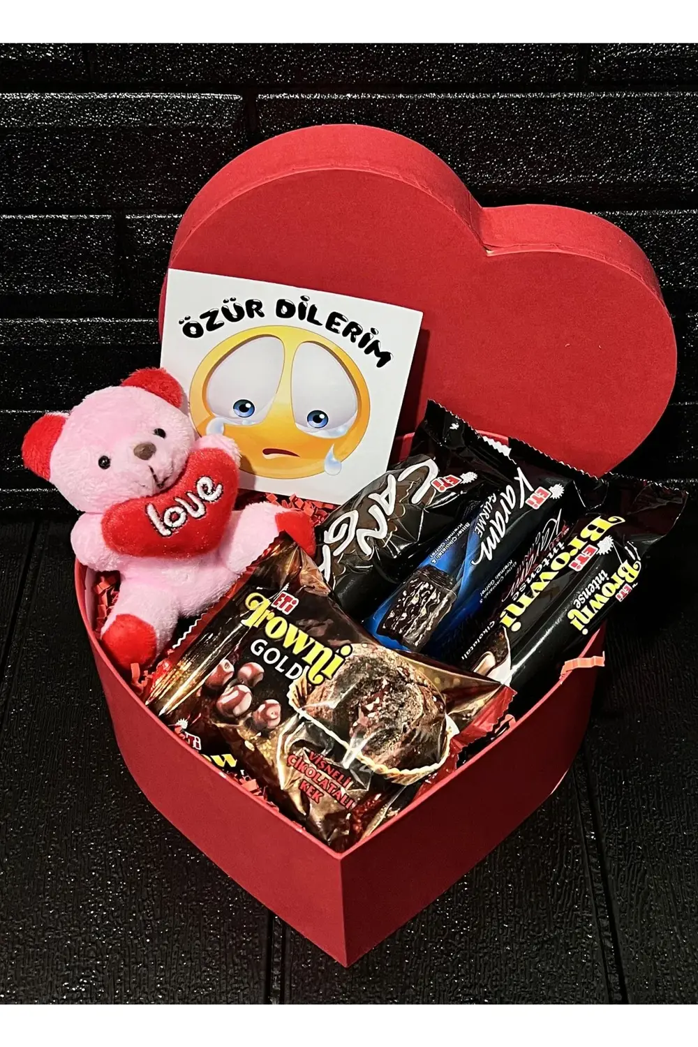 Sevgiliye Ozur Dilerim Hediyesi Kalp Kutuda Kalpli Pembe Mini Ayı