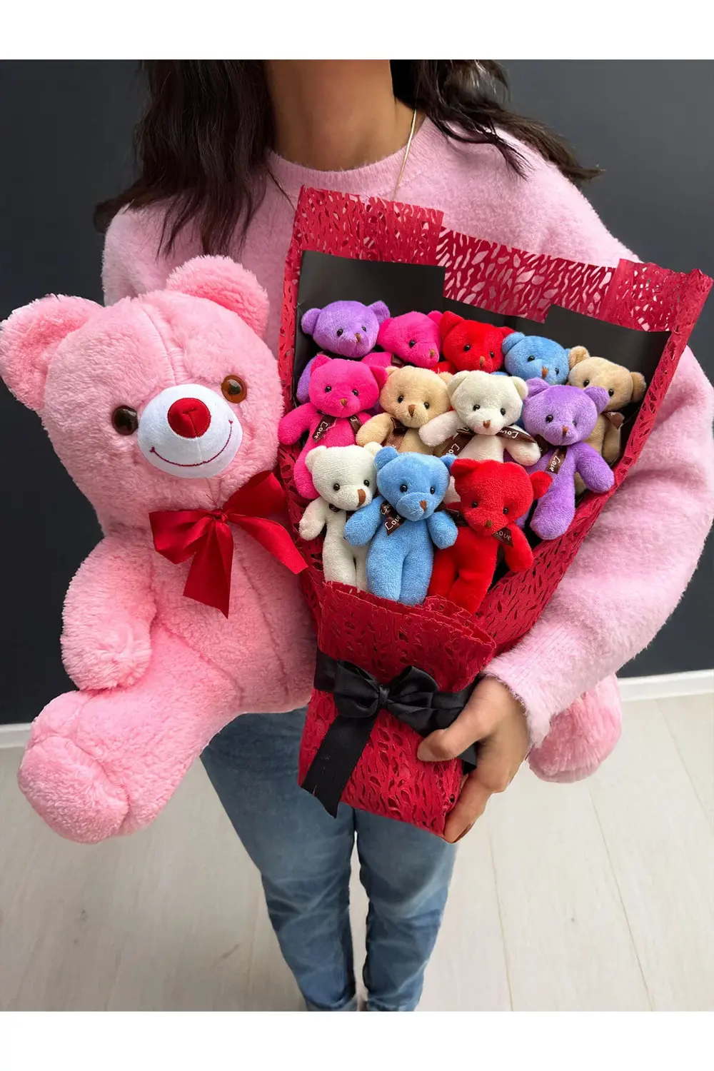 Sevgiliye Premium Hediye 12 Adet Rengarenk Ayıcıklı Ayıcık Buketi