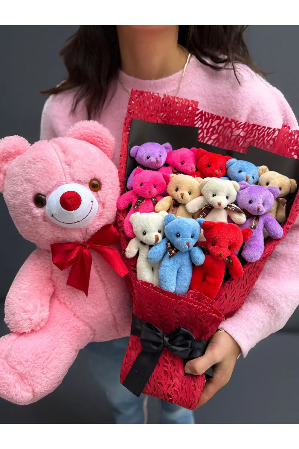 Sevgiliye Premium Hediye 12 Adet Rengarenk Ayıcıklı Ayıcık Buketi