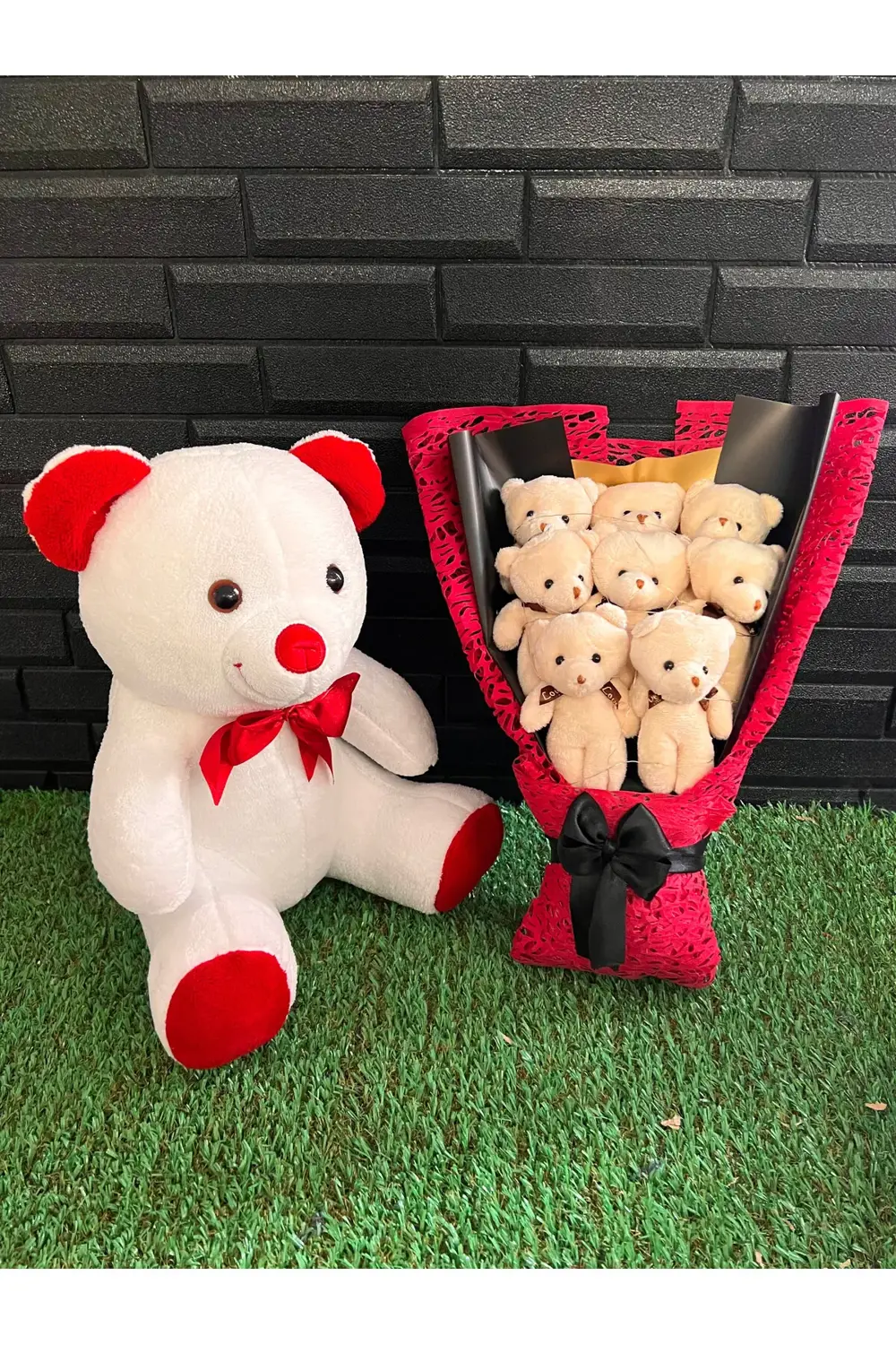 Sevgiliye Romantik Hediye 35cm Ayıcık ve 8 Ayıcıklı Işıklı Ayıcık