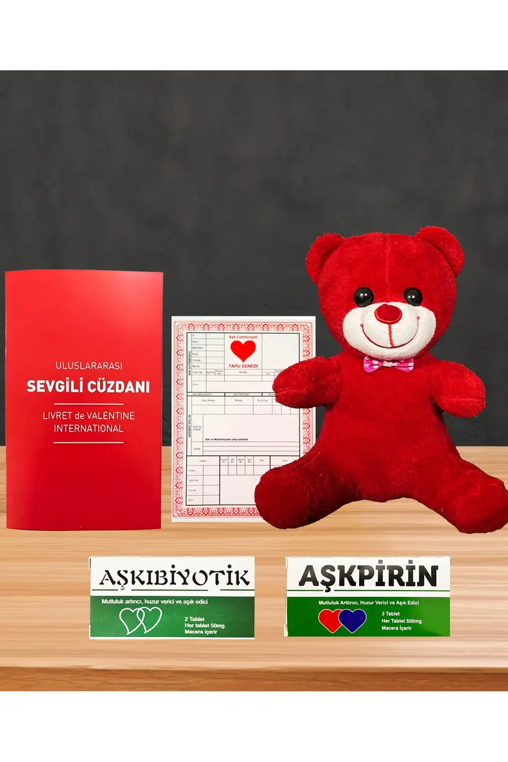 Sevgiliye Romantik Hediye Kırmızı Ayıcık - Aşkpirin - Aşkıbiyotik