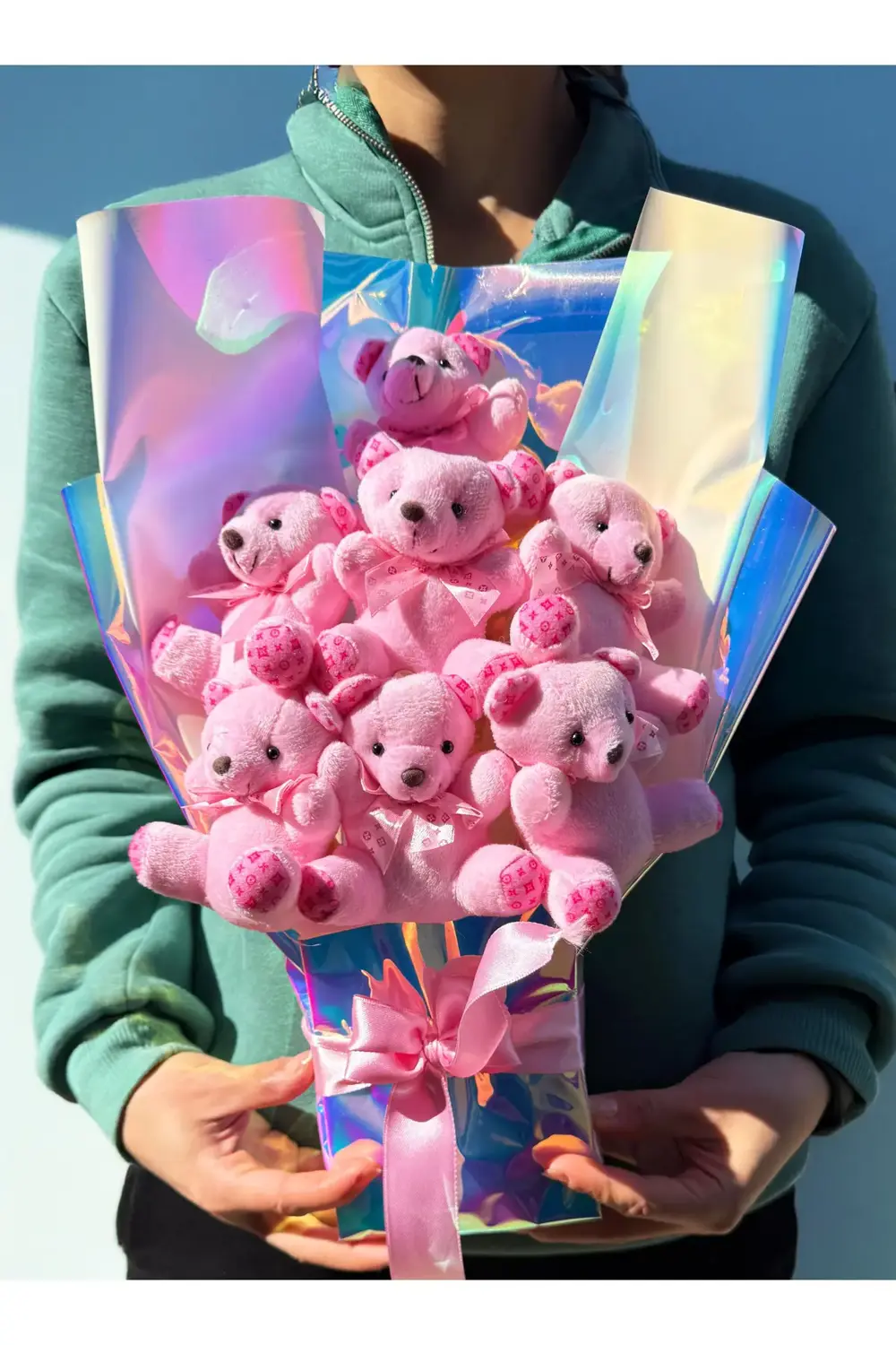 Sevgiliye Romantik Hediye Pembe Ayıcıklı Aşk Dolu Ayıcık Buketi H