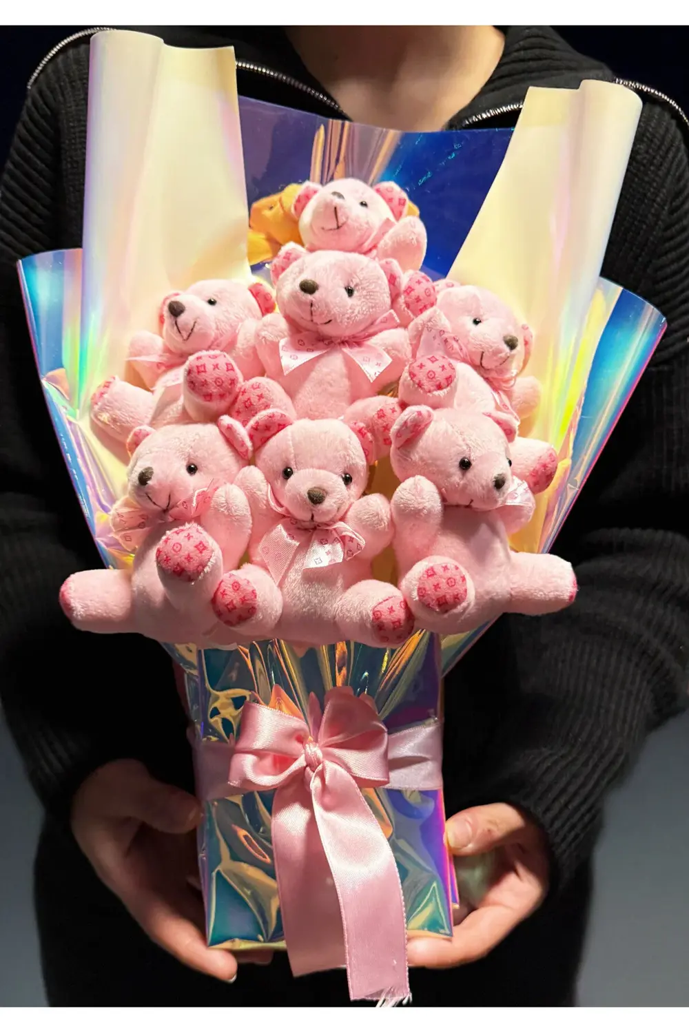 Sevgiliye Romantik Hediye Pembe Ayıcıklı Aşk Dolu Ayıcık Buketi H