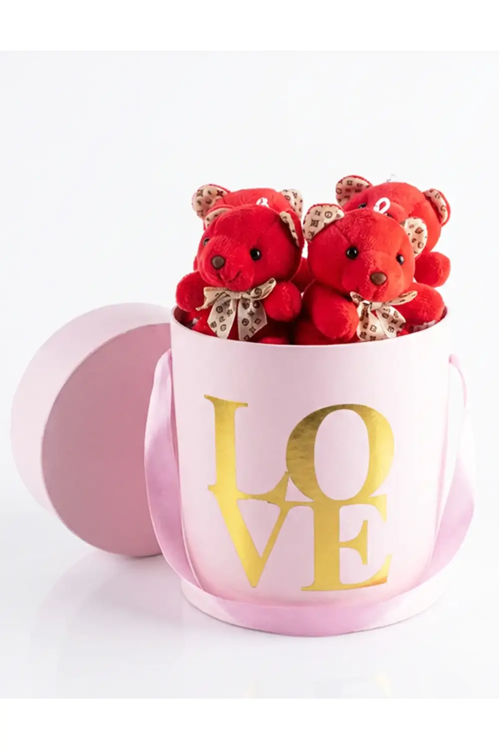 Sevgiliye Romantik Hediye Pembe Kutuda Mini Kırmızı Ayılar - Sevg