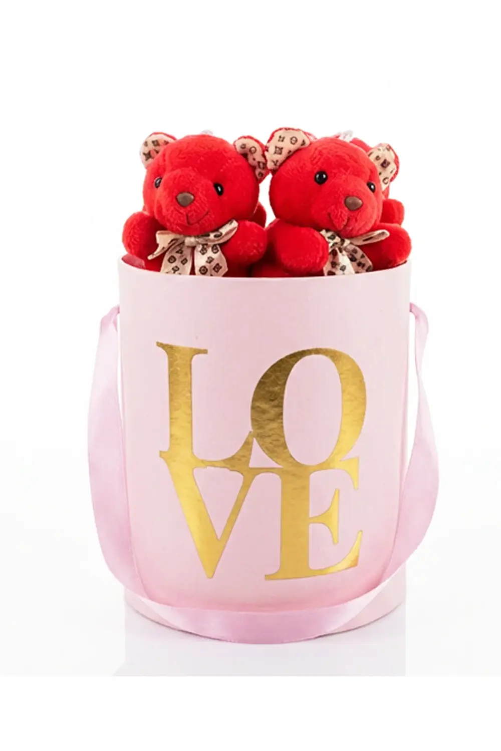 Sevgiliye Romantik Hediye Pembe Kutuda Mini Kırmızı Ayılar - Sevg