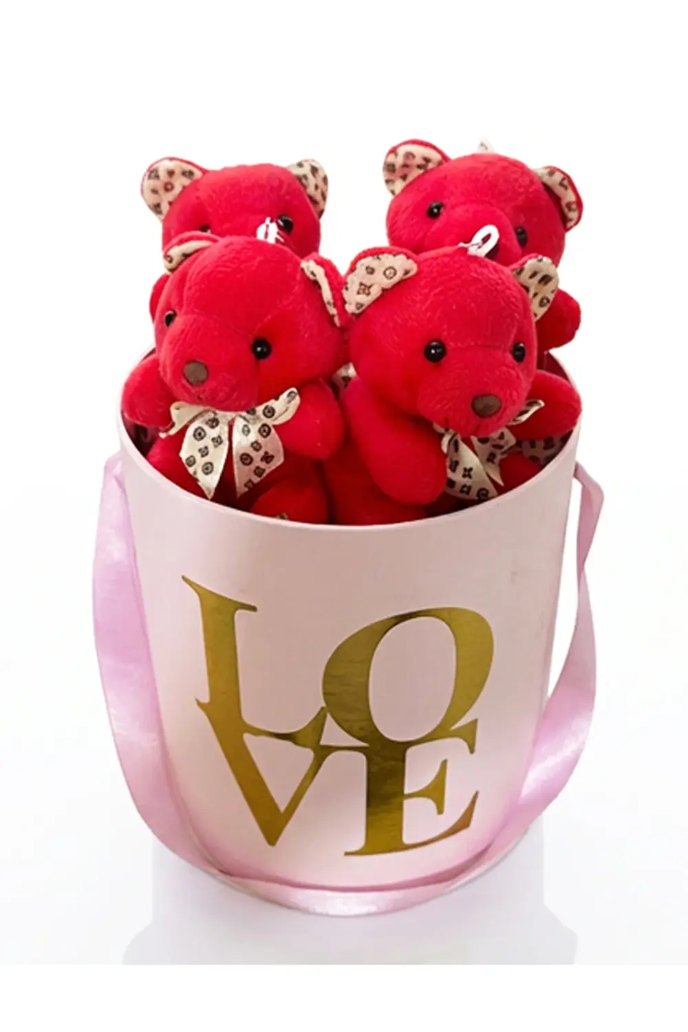 Sevgiliye Romantik Hediye Pembe Kutuda Mini Kırmızı Ayılar - Sevg