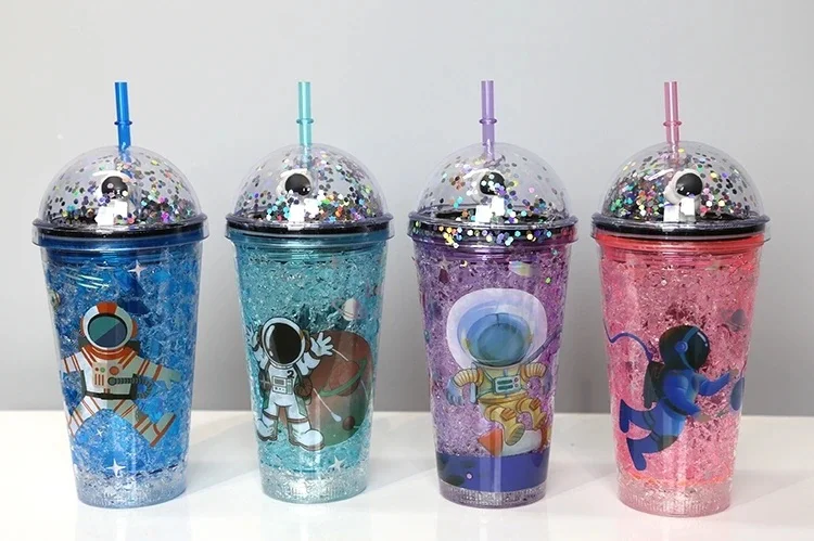 Sevimli Astronot Işıklı Pipetli Pullu Suluk & Bardak 400 Ml Alk3148 Diğer