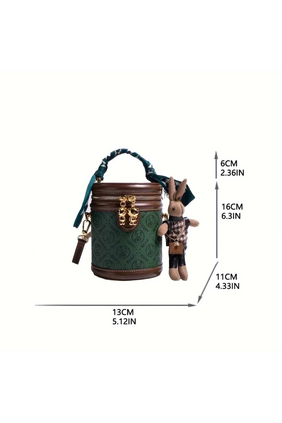 Sevimli Ayı Baskılı, Fular Aksesuarlı ve Fermuarlı Silindirik Crossbody / El Çantası Seti - Görsel 5