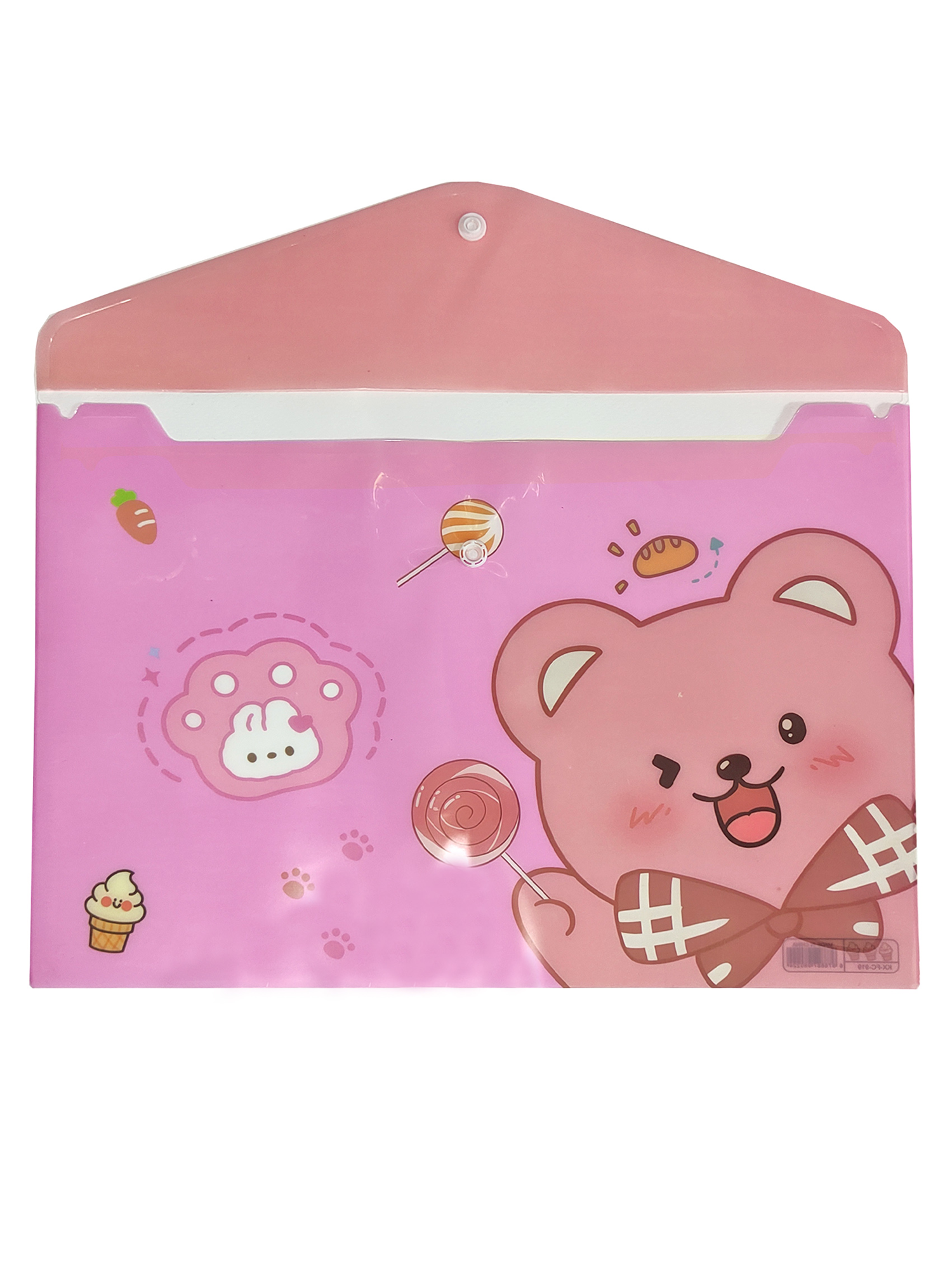 Sevimli Ayıcık Pembe Desenli Çıt Çıtlı Zarf Dosya - 1 Adet
