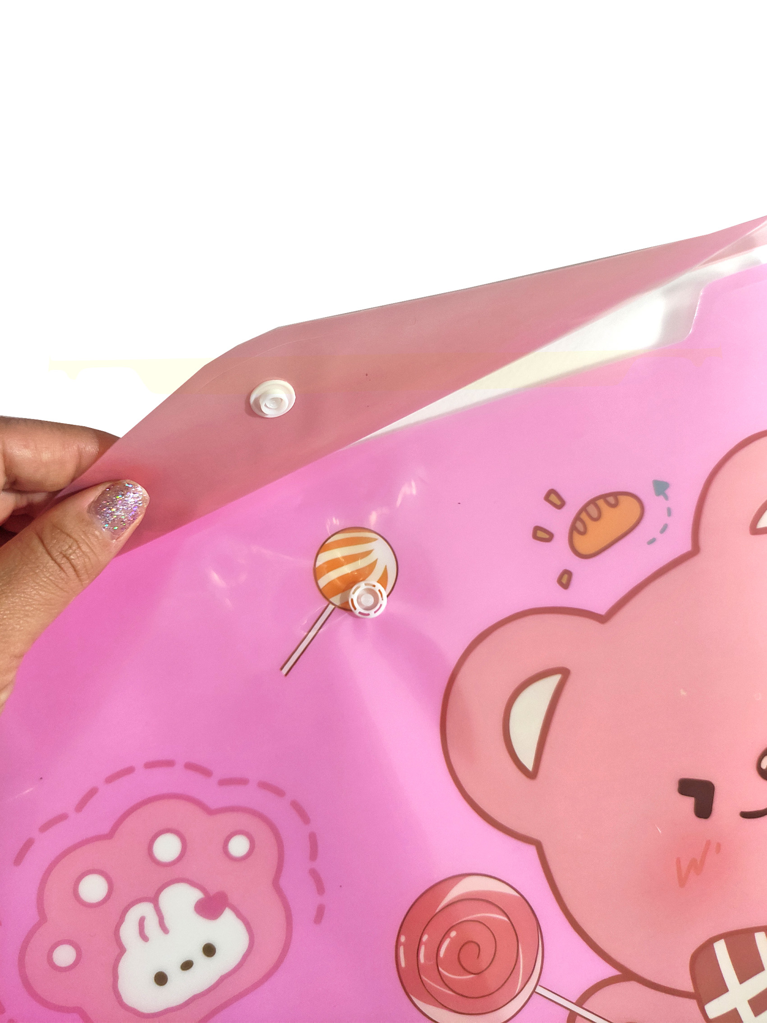 Sevimli Ayıcık Pembe Desenli Çıt Çıtlı Zarf Dosya - 1 Adet