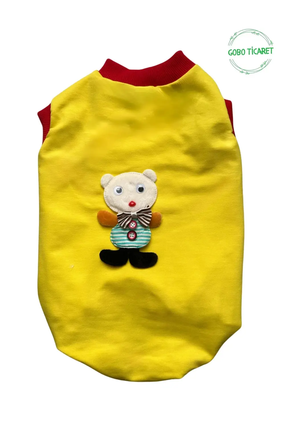 Sevimli Beyaz Ayıcık Aksesuarlı Fosforlu Sarı Kedi Köpek Kıyafeti