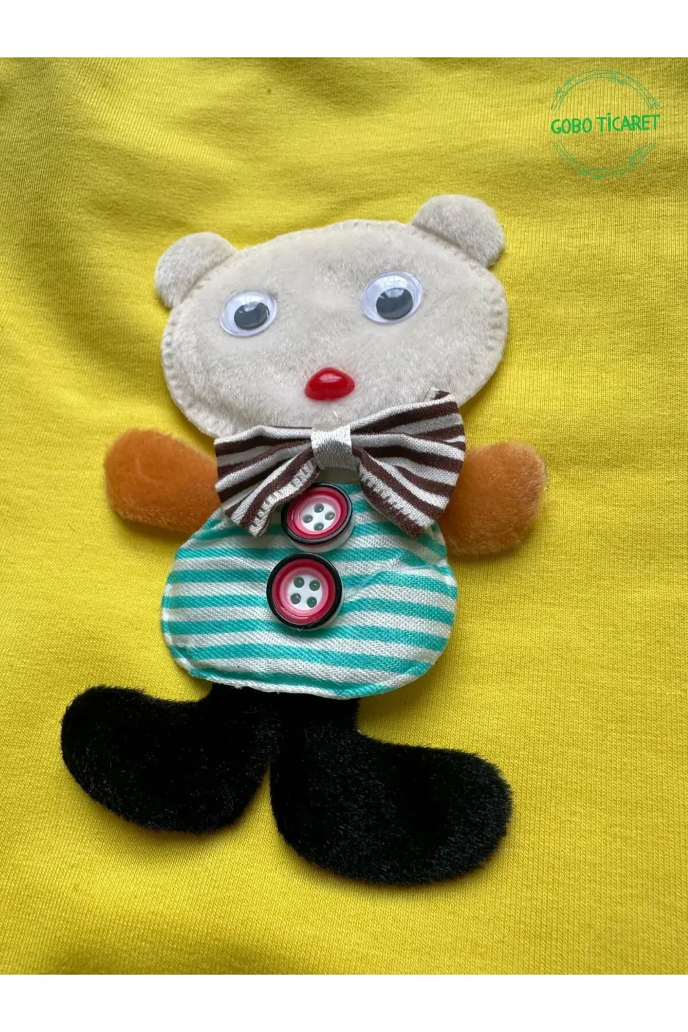 Sevimli Beyaz Ayıcık Aksesuarlı Fosforlu Sarı Kedi Köpek Kıyafeti