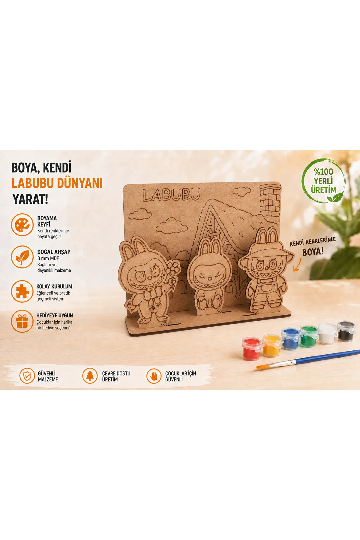 Sevimli Canavar Karakterler Ahşap Boyama Seti – 3D Geçmeli MDF Dekor, 6 Renk Boya ve Fırça Dahil Sevimli Canavar Karakterler Ahşap Boyama Seti – 3D Geçmeli MDF Dekor, 6 Renk Boya ve Fırça Dahil