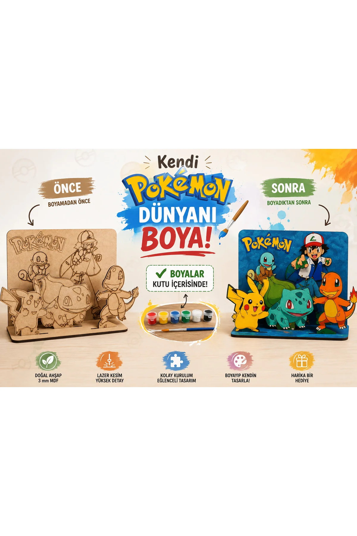 Sevimli Canavarlar 2 Temalı Ahşap Boyama Seti – 3D Geçmeli MDF Dekor, 6 Renk Boya ve Fırça Dahil Sevimli Canavarlar 2 Temalı Ahşap Boyama Seti – 3D Geçmeli MDF Dekor, 6 Renk Boya ve Fırça Dahil