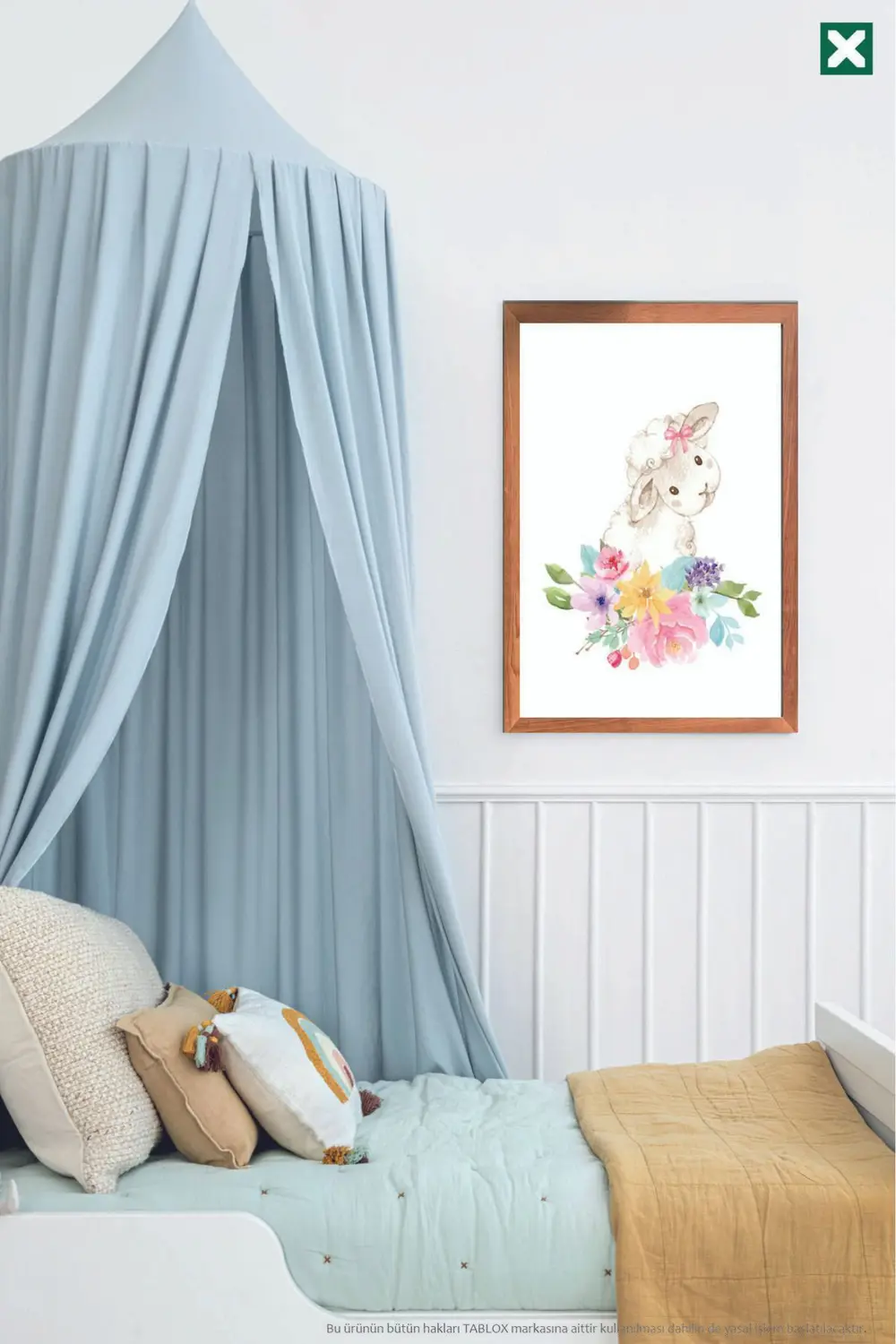 Sevimli Çiçek Desenli Kuzular 3’lü Çerçeve Görünümlü Modern MDF T