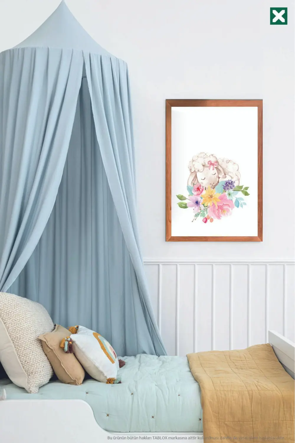 Sevimli Çiçek Desenli Kuzular 3’lü Çerçeve Görünümlü Modern MDF T