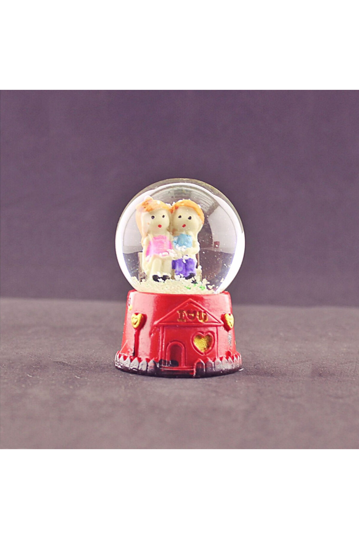 Oyuncak Store Sevimli Çift Temalı Mini Boy Kar Küresi İşıklı 6,5 Cm Boy