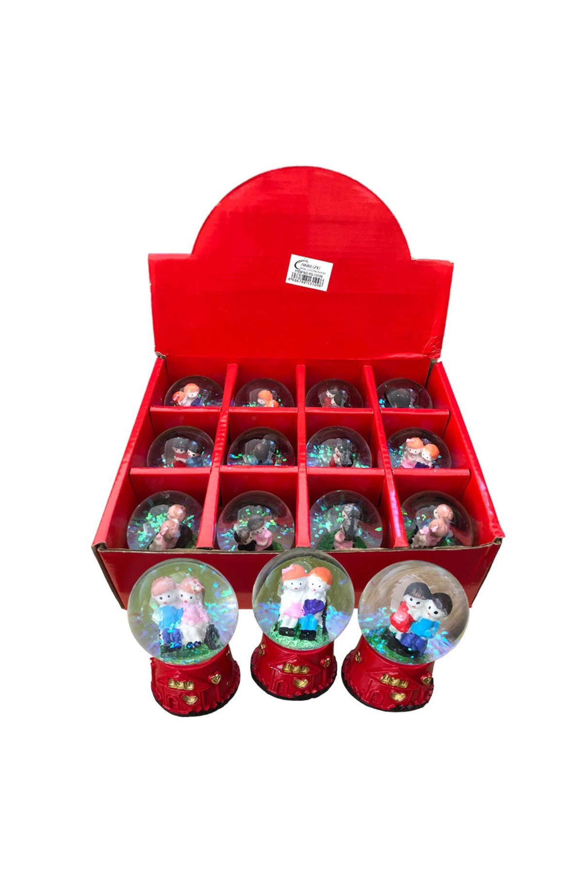 Oyuncak Store Sevimli Çift Temalı Mini Boy Kar Küresi İşıklı 6,5 Cm Boy